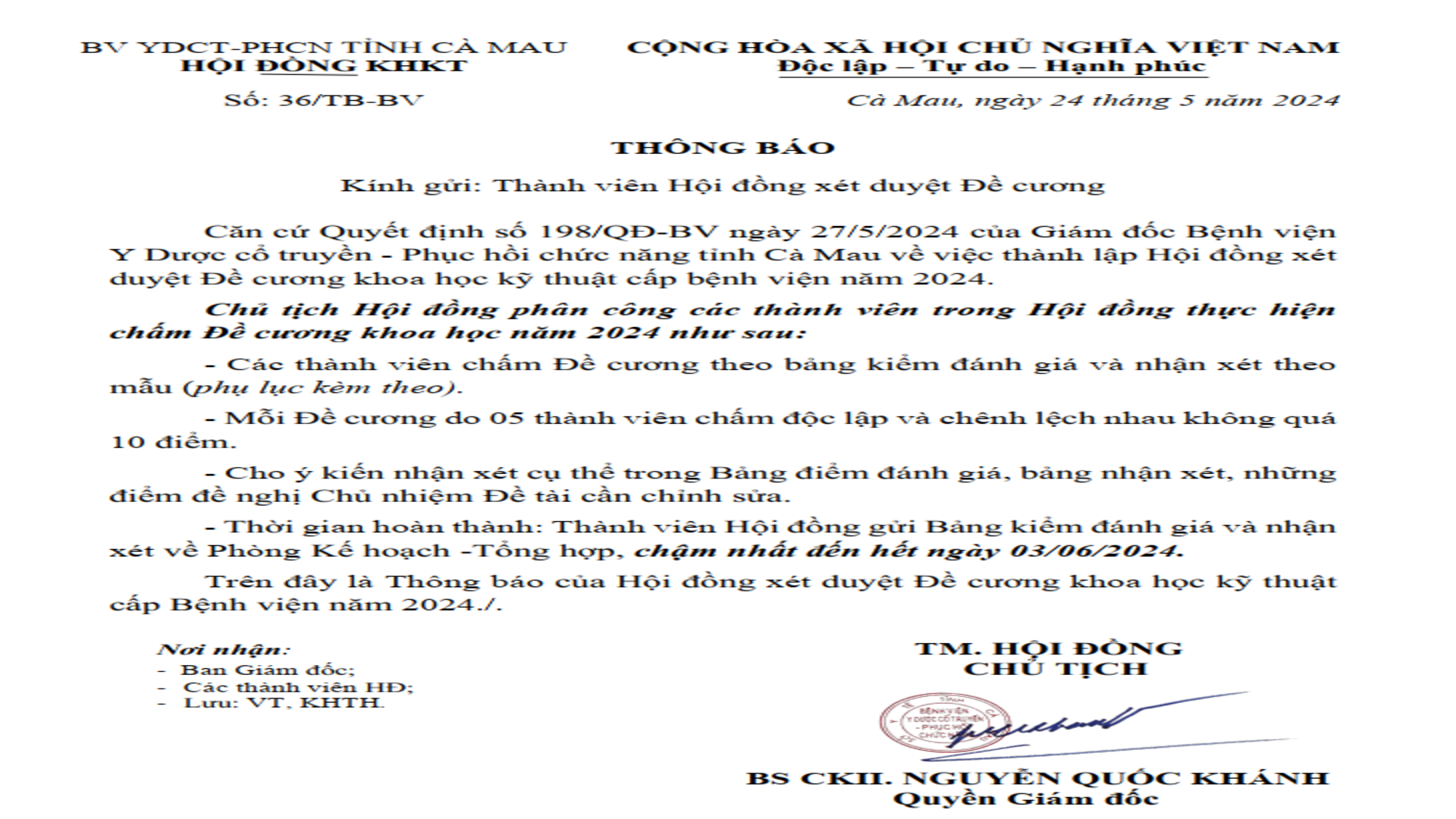 Bệnh viện Y dược cổ truyền – Phục hồi chức năng Cà Mau Ngiệm thu đề cương nghiên cứu khoa học