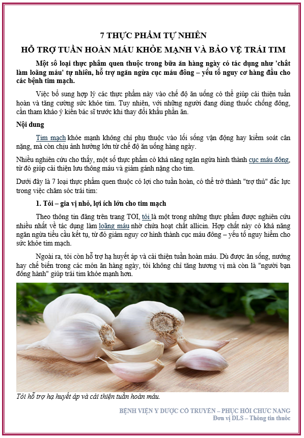 7 THỰC PHẨM TỰ NHIÊN HỖ TRỢ TUẦN HOÀN MÁU KHỎE MẠNH VÀ BẢO VỆ TRÁI TIM