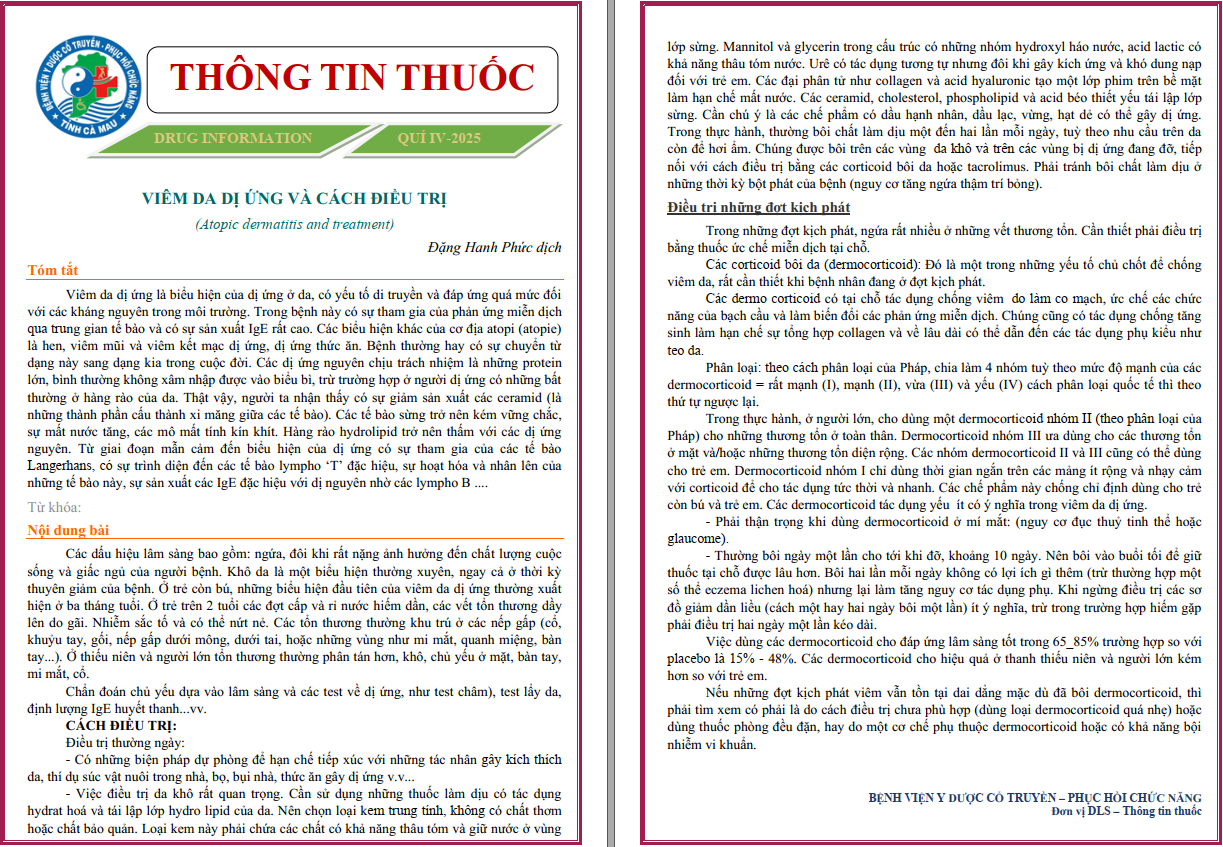 BẢNG THÔNG TIN THUỐC QUÝ IV 2025
