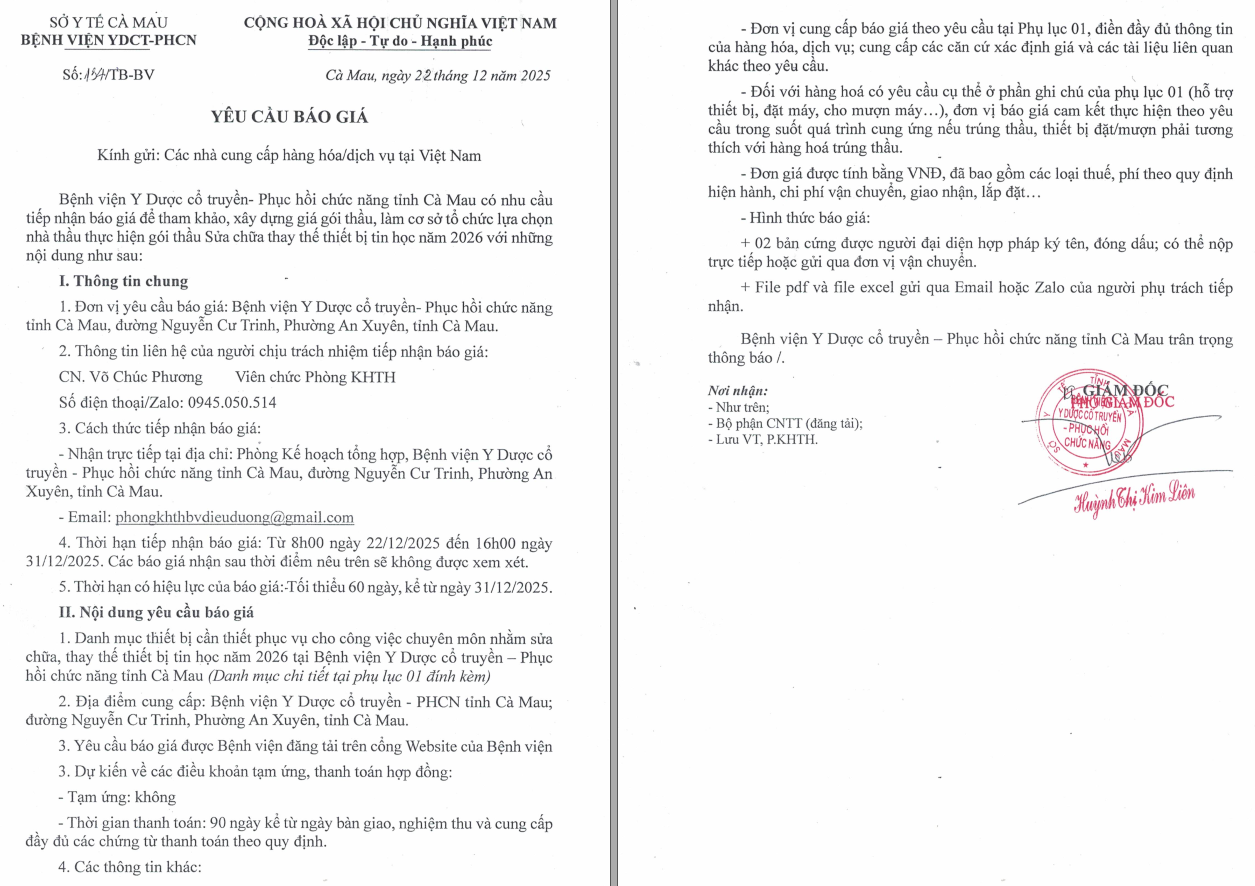 YÊU CẦU BÁO GIÁ GÓI THẦU SỬA CHỮA, THAY THẾ THIẾT BỊ TIN HỌC NĂM 2026 1 Screenshot 1 1