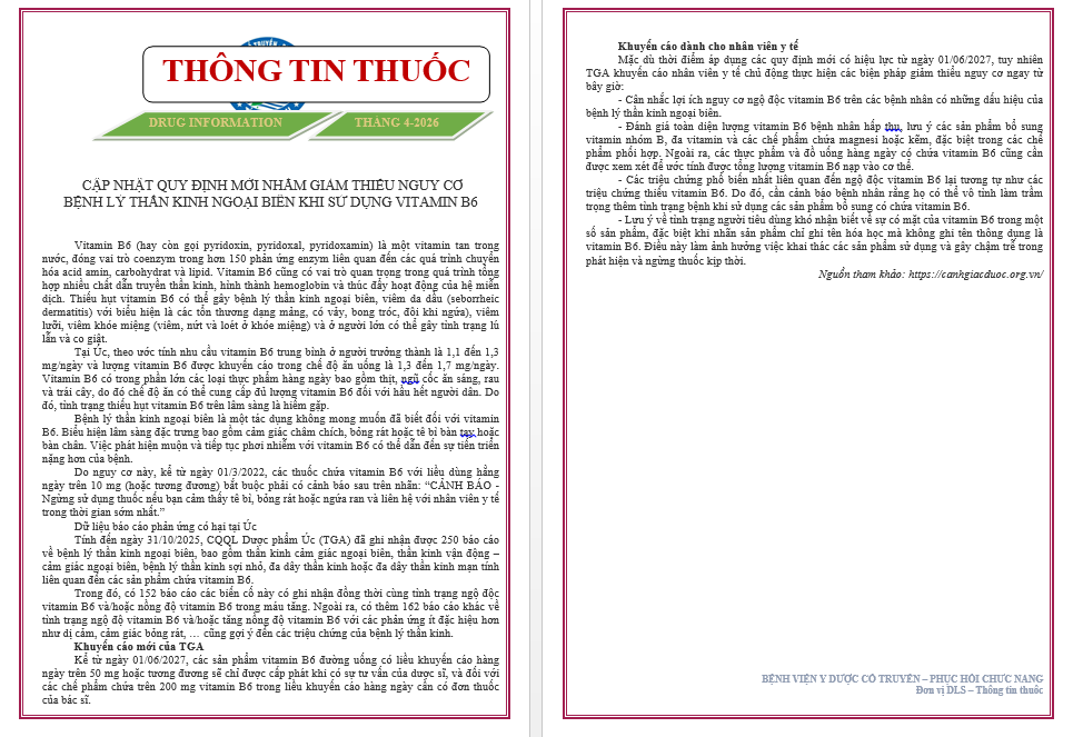 BẢNG THÔNG TIN THUỐC T4-2026