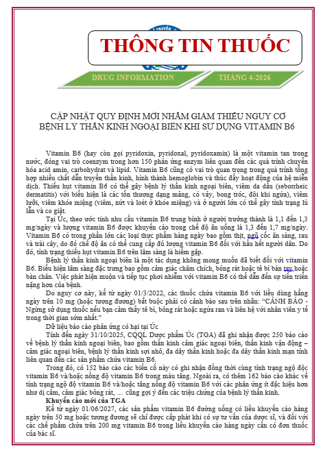 BẢNG THÔNG TIN THUỐC T4-2026