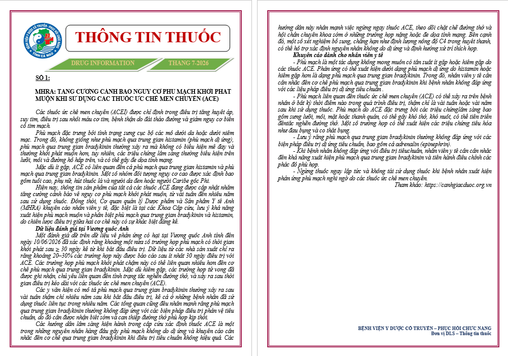 BẢNG THÔNG TIN THUỐC THÁNG 07-2026